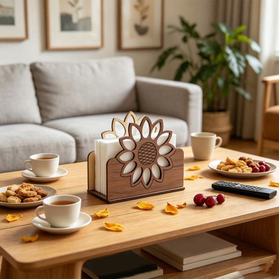 Rustic Napkin Holder Vintage Butterfly/Sunflower Wooden Paper Towel Dispenser Tabletop Standing Napkin Rack for Kitchen Dining Room Farmhouse Party