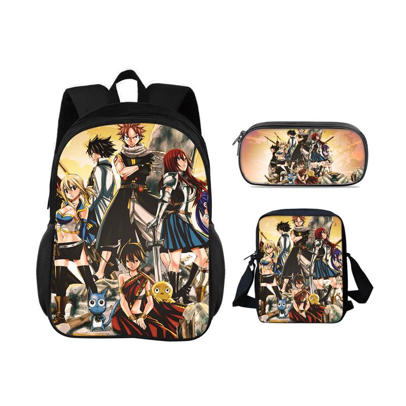 FAIRY TAIL Backpack Pen Bag Shoulder Bag 3Pcs Set Cartoon Anime Printed Student Boys and Girls New Large Capacity Versatile