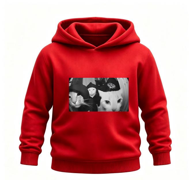 Funny Aesthetic Black‑and‑White Gang Cat Photo Graphic Kids Hoodie Loose Oversized Pullover Boys Girls Casual White Sweatshirt
