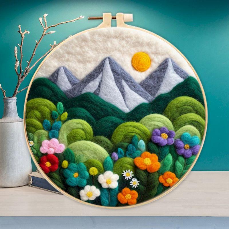 CHENISTORY Wool Felt Painting Diy Creative Making Wool Felt Kit With Embroidery Colorful Scenery Needle Wool Painting Complete K