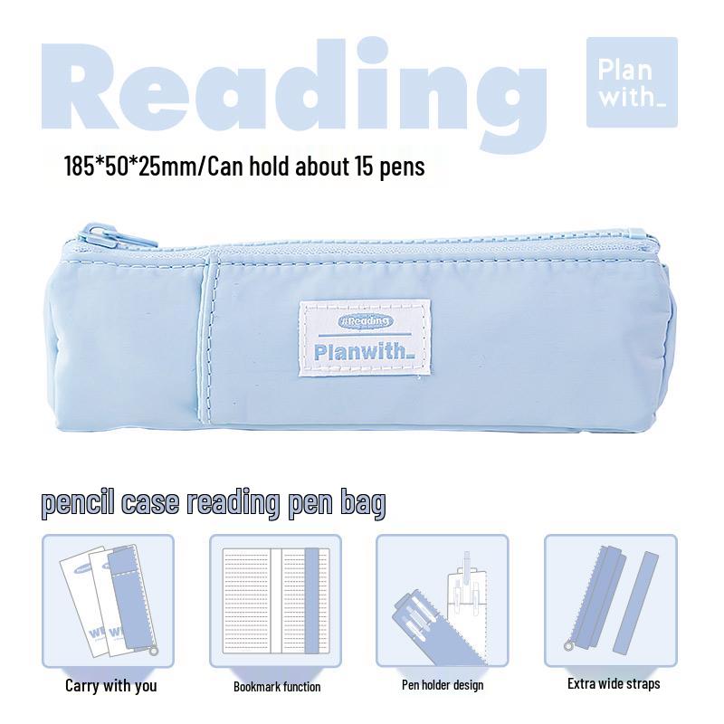 Bärbart Krämblått Pennskrin för Studenter - Liten Kapacitet, Minimalistisk Stil