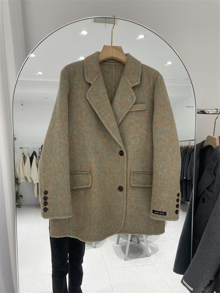 Wool coat women's double-sided woolen jacket commuting long-sleeved suit collar simple and loose autumn and winter commuting style