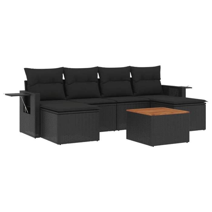 VidaXL Salon de Jardin avec Coussins 7 pcs, Canapés de Terrasse, Ensemble de Meubles de Patio, Mobilier d'Extérieur, Noir 3224683