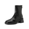 High-heeled Short Boots for Women in Autumn and Winter: Thick-heeled Short-toed Square-toed Shoes with Fleece Boots