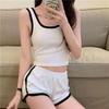 Korean Style Women's Summer Yoga Set: Three-Quarter Length Hot Pants and Trendy Outerwear for Running and Casual Workouts.