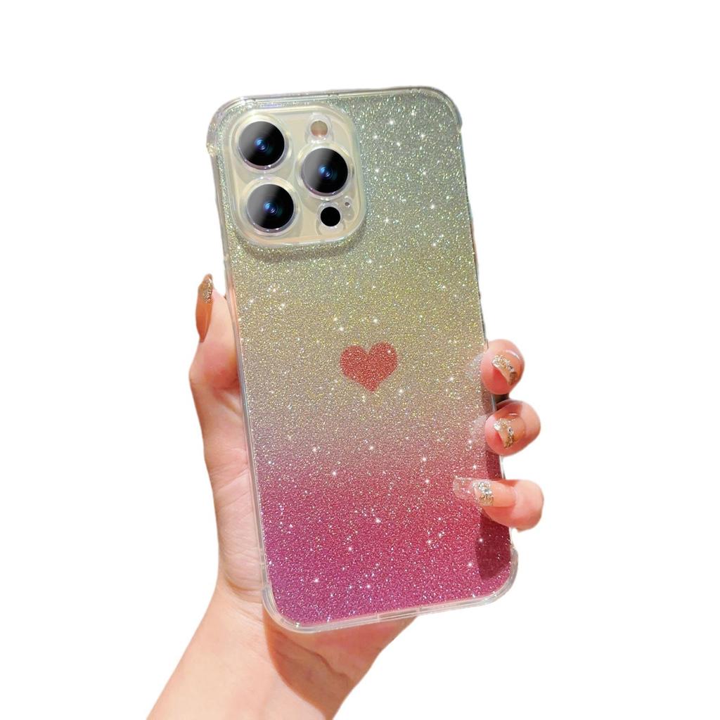 Color Plating Gradual Change Blue Light Suitable for iPhone17 Mobile Phone Case Love Glitter Transparent TPU Apple 15/16 Protective Case
