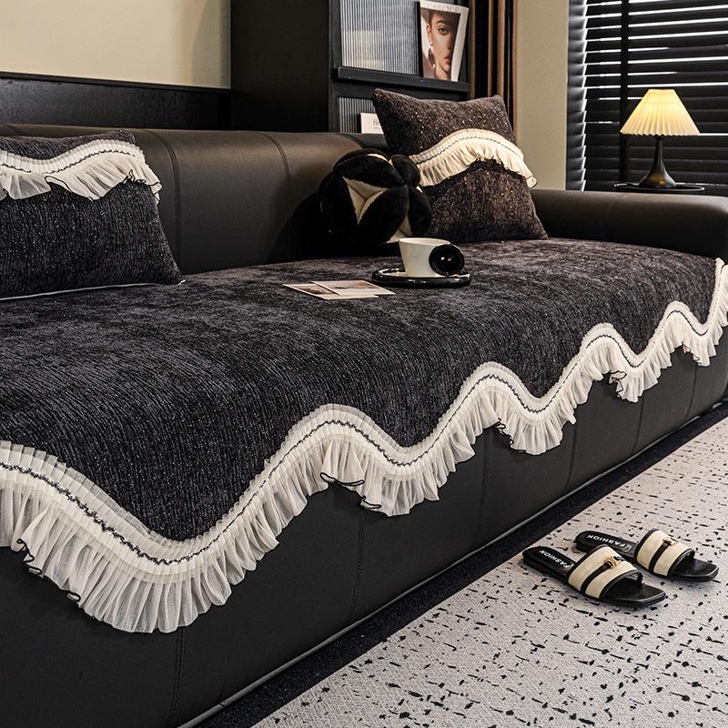 Special-shaped Skirt Chenier Sofa Cushion 2025 New Four-season Universal Leather Sofa Cover Fixed Non-slip Seat Cushion