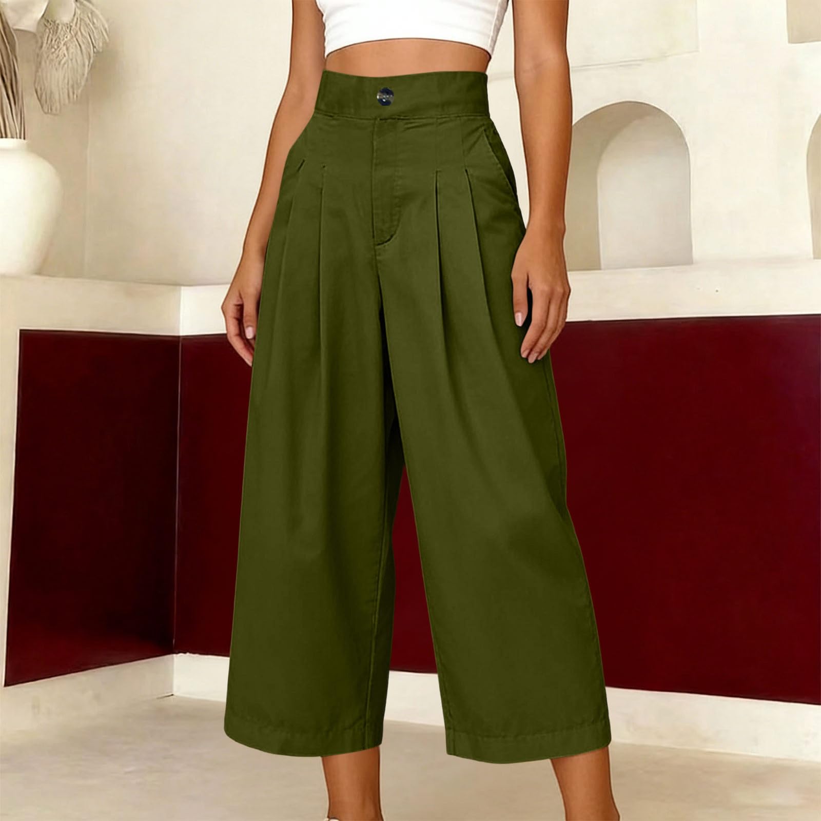 

Girls Color Casual Fashionable Button Pocket Pants L армия зеленый