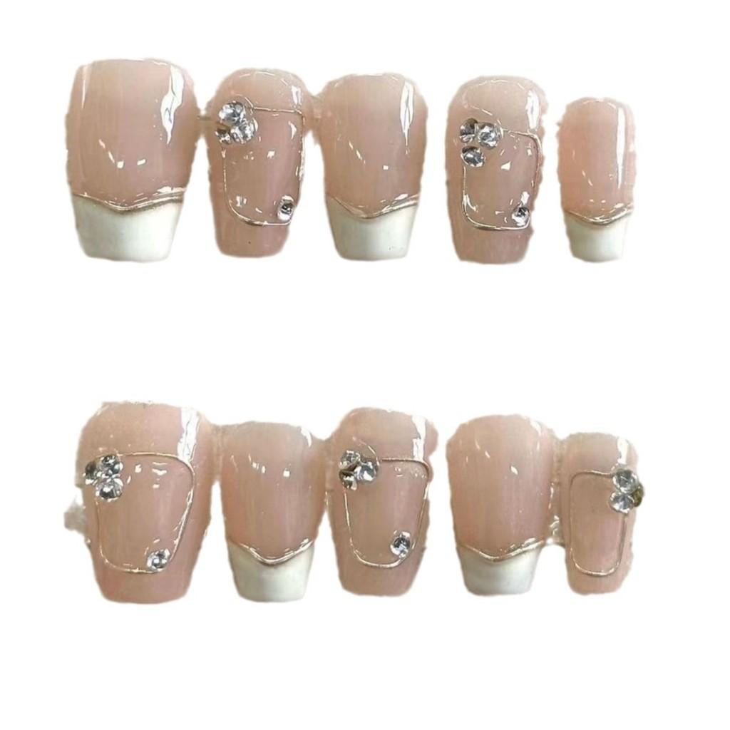 Art Handmade Nail Nude Colored Stacked Rhinestone Nail Patches Finger Decoration