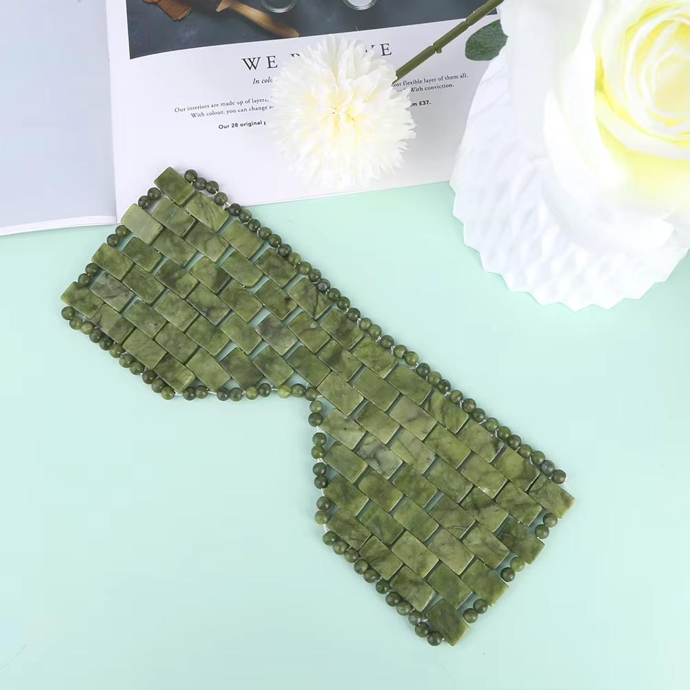 Jade Eye Mask Facial Cooling Mask Alleviate Puffiness Sleeping Eye Mask 100% Real Jade Stone Beads for Hot & Cold Therapy