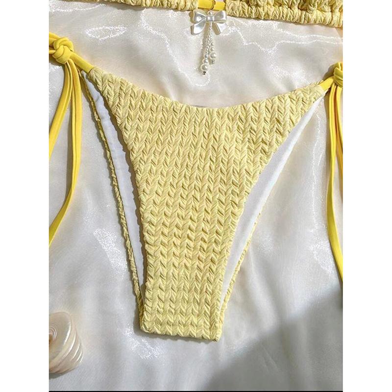 Sexy Solid Laced Up Bikini 2 Pieces Set Women Split Swimsuit Backless Beach Bikini New Summer Swimwear Bikinis Set
