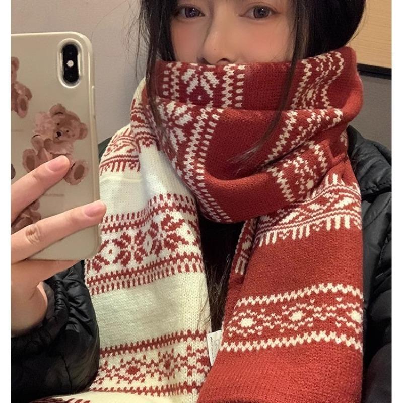 Christmas Gift Versatile Boys Scarf Women's Winter High-end Couple Scarf Short Double-sided Knitted Wool