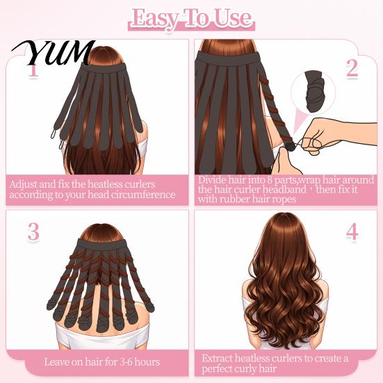 Portable Hair Styling Accessory No Heat Curling Rod Headband, Curler fo Long Thick Hair, Roller with Eight Claws Curls Claws, DIY Tool for Women