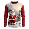 Santa Claus Pattern T-Shirt For Men Christmas Balloon 3D Printed T Shirts Autumn Casual Long Sleeves Loose Round Neck Tops Tees