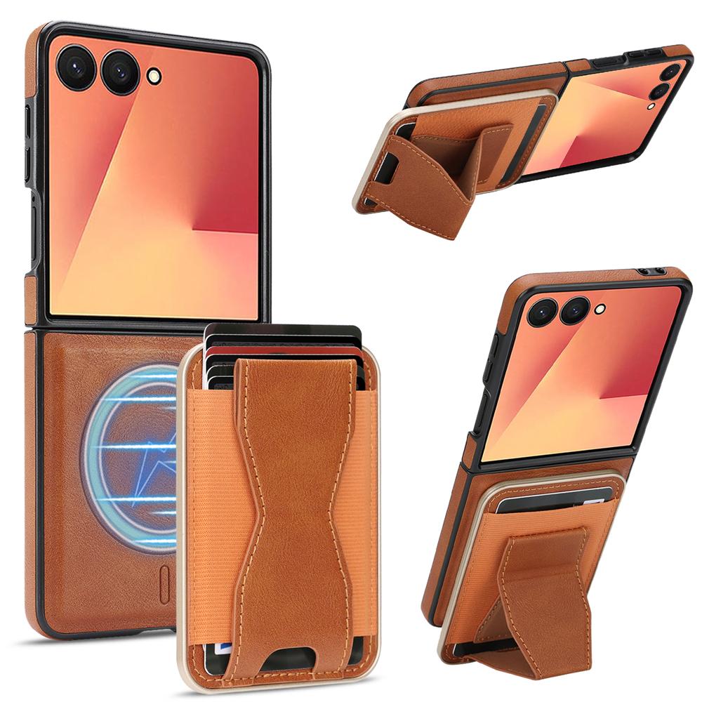 2 in 1 Magnetic Phone Case For Samsung Galaxy Z Flip 7 6 5 4 3 FE Leather Ultra Thin Bracket Card Slots Wallet Shockproof Cover