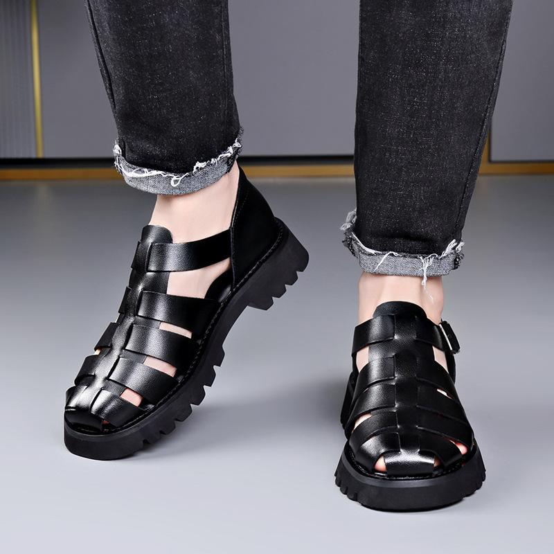 Summer Gladiator Sandals New Breathable Casual Men Genuine Leather Sandals Hollow Beach Shoes Men Black Sizes 38-48 Men Sandals