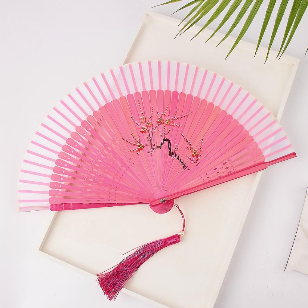 Flower Chinese Style Folding Fan Classical Handheld Fan Portable Tassel Folding Fan  Birthday Party