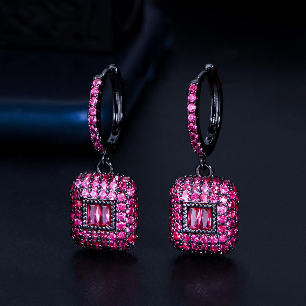 

Популярные циркониевые квадратные изумрудные серьги овальные серьги-клипсы ювелирные изделия для ушей красный