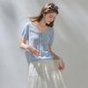 Sancai 2026 Summer V-Neck Hollow Knit Short-Sleeve Pullover