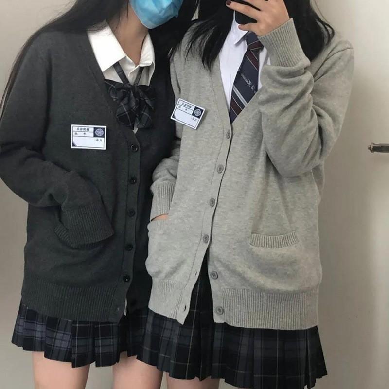 

Women s Japanese College Style Cardigan: Long Sleeve Uniform Sweater S