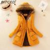 BITCED Fall/Winter Women's Plus Size Thickened Standard-Fit Long-Sleeve Hooded Shearling-Lined Cotton Jacket