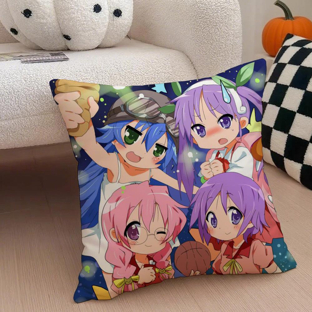 Cute Japanese Anime L-Lucky S-Star Cushion Cover Throw Pillow Cover Hidden Button Durable Polyester Chair Cushion