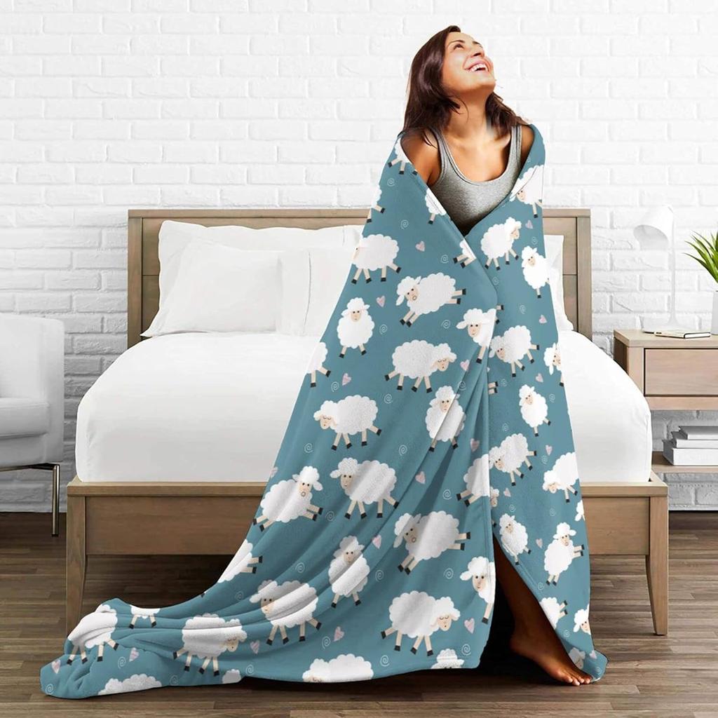 Perinsto Cute Sheep Throw Blanket Ultra Soft Warm All Season Cartoon Animals Decorative Fleece Blankets For Bed Chair Car Sofa C
