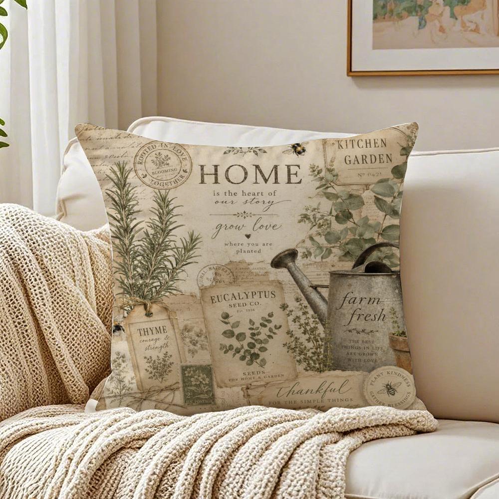 Farmhouse Home Vintage Floral Cushion Cover Double-Sided Plush Sofa Cushion Covers Organic Breathable Invisible Zipper