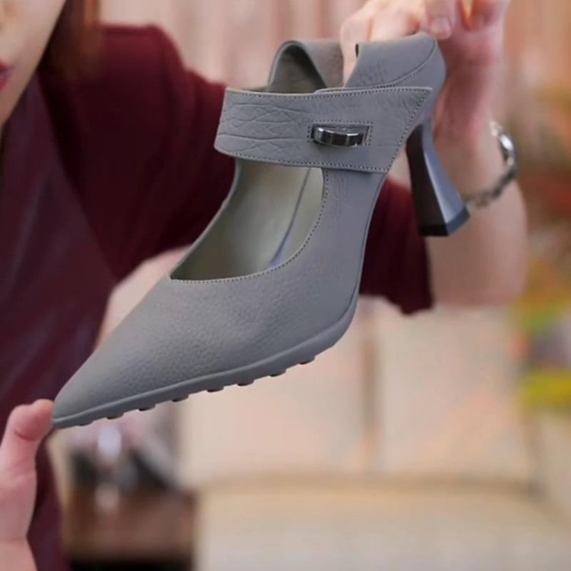 Damenmode Spitz zulaufend Flacher Ausschnitt Metallschnalle Einzelschuh Anti-Rutsch Abriebfest Hohe Absätze