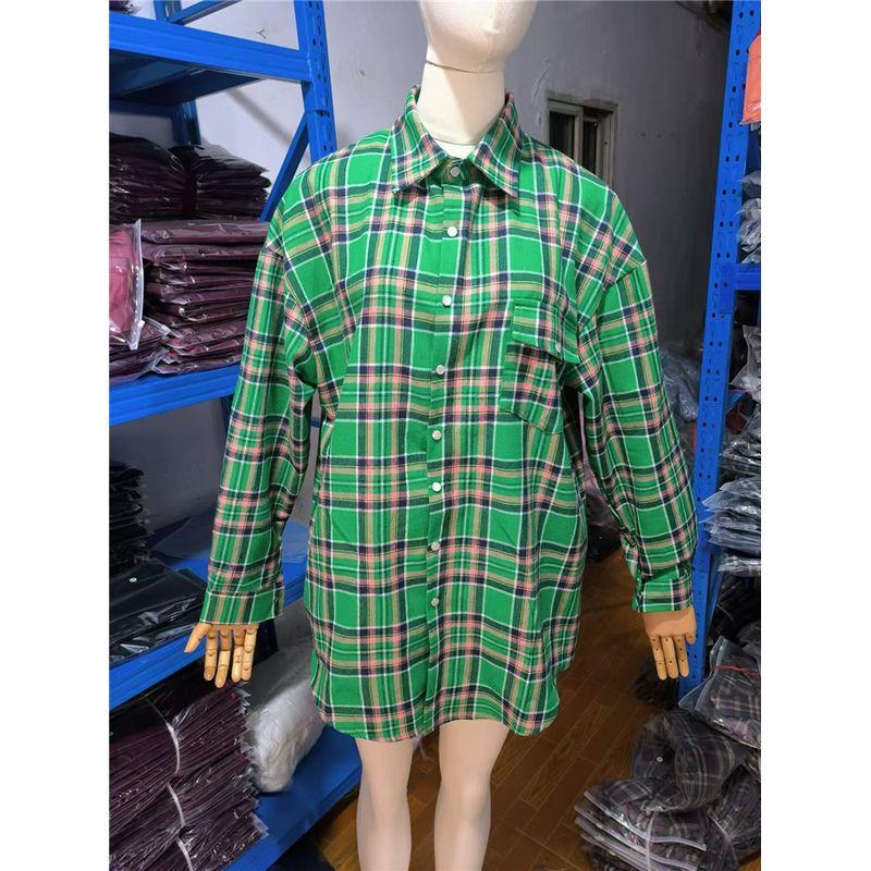 Fashion Retro Plaid Loose Long Sleeve Shirt Shirt Women Oversize Blouse Shirt Women