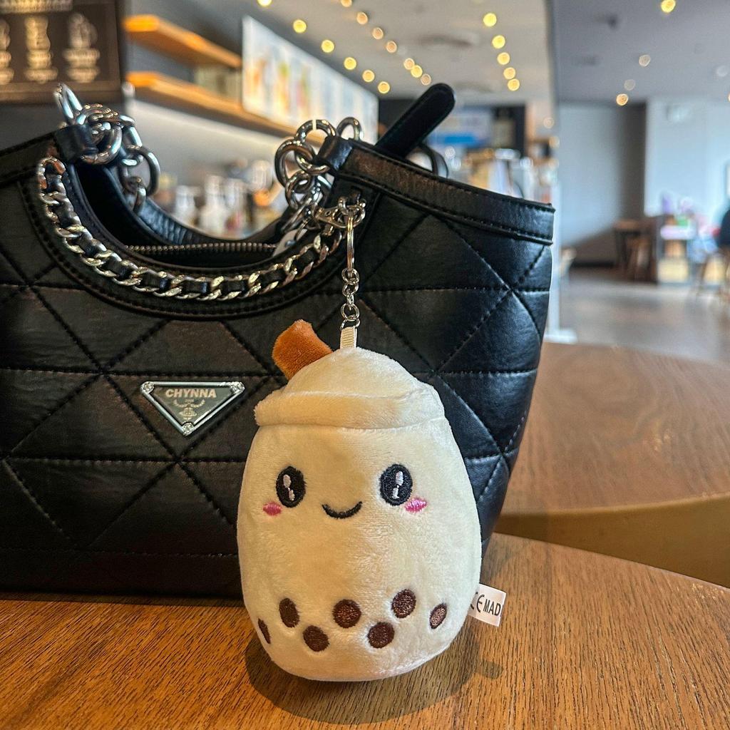Creative Cartoon Milk Tea Plush Bag Keychain - Fluffy Cute Pendant Accessory for Car or Bag