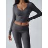 Autumn Women's Sports Solid Colour Casual Knit Long Sleeve Top Yoga Pants Suit