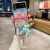 Custodia a cuore di lusso con fiocco in strass 3D con braccialetto di perle per Samsung Galaxy Z Flip 3 Z fold 4 Z Flip 5 Cover per Huawei P50 Pocket / oppo find N2