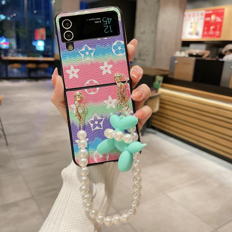 

Роскошный 3D чехол со стразами и бантом в виде медвежьего сердца с жемчужным браслетом для Samsung Galaxy Z Flip 3 Z раза 4 Z Flip 5, чехол для Huawei P50 Pocket/oppo find N2 Samsung Z fold 5 розовый