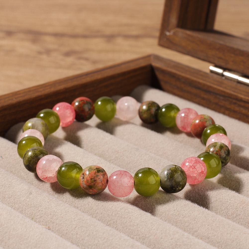 Festive Gifts Multicolor Agate Unakite And White Jade Beaded Bracelet Vibrant Fashion Jewelry For Women Daily Wear Simple Versatile Accessory