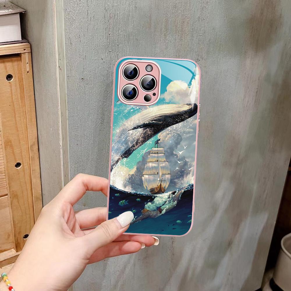 Whale Phone Case Tempered Glass For iphone 14 13 12 11 Pro Mini XS MAX 14Plus X XS XR Fundas