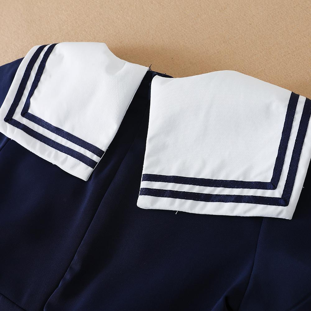 Girls' Short-Sleeved Summer Dress for 5-12 Years Preppy College Style Striped Collar Dresses Back To School Clothes