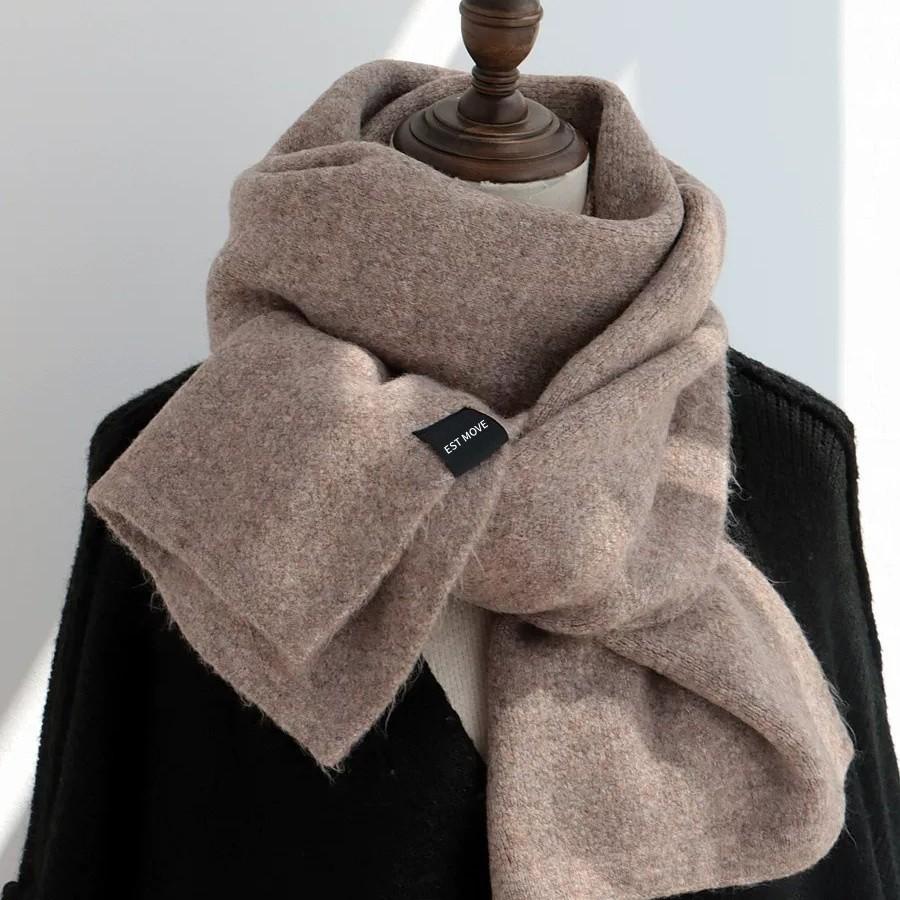 Solid color scarf women's autumn and winter new Korean atmosphere thickened knitted scarf winter warm versatile scarf men