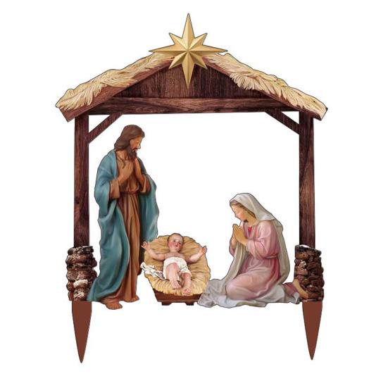 1 Set Wooden Nativity Garden Stakes Christmas Outdoor Joseph Mary Baby Jesus Decorations Holy Family Stakes for Yards Lawns Decor