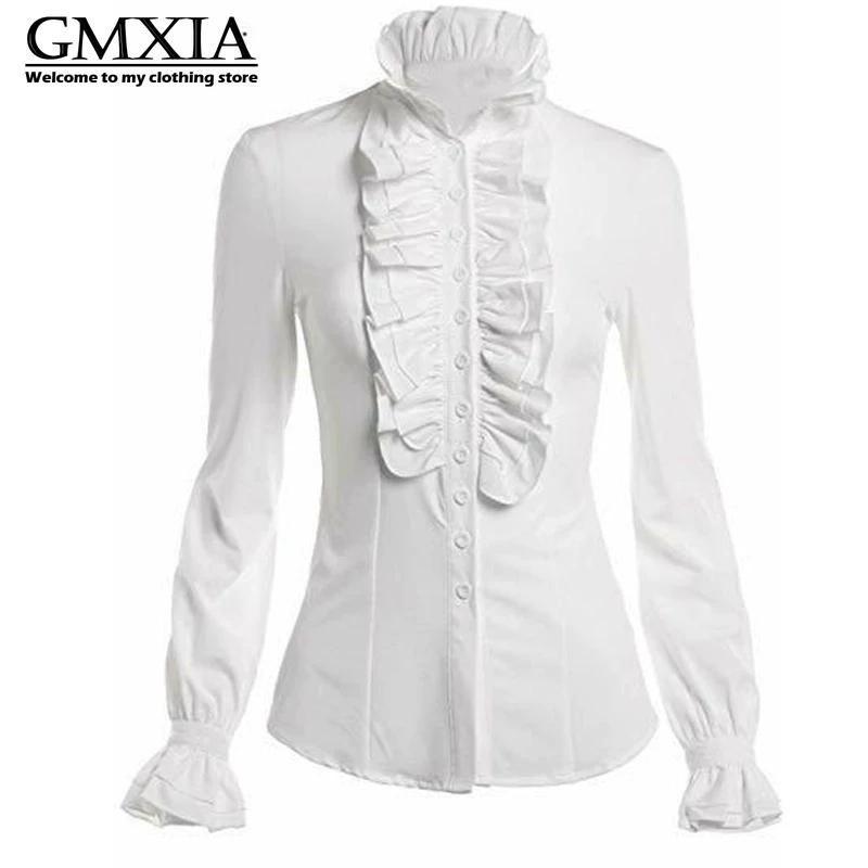 

GMXIA Женская Мода Повседневный Однотонный Принт Длинный Рукав Досуг Блузки и Рубашки XXL белый