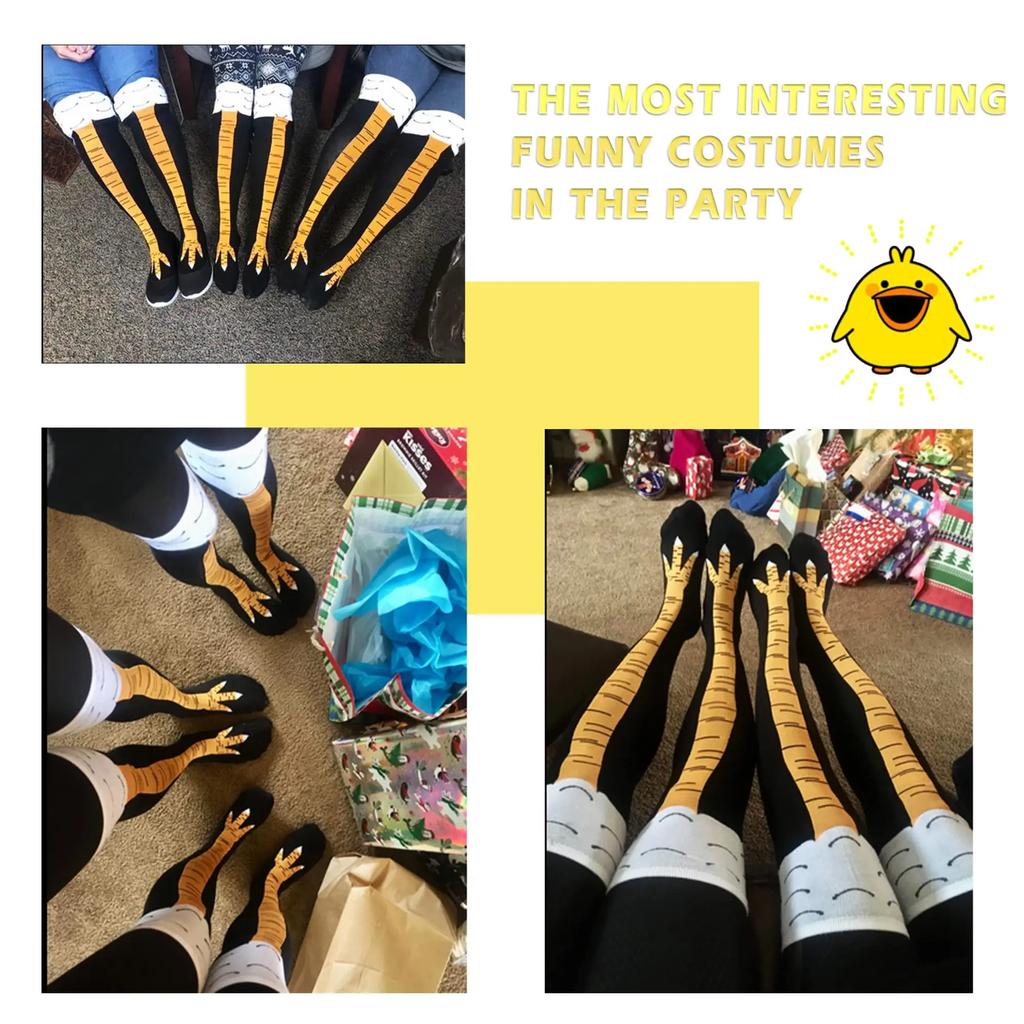 1/2pairs Chicken Feet Print Thigh High Socks for Women, Novelty Cartoon Animal Paw Over Knee Stockings, Funny Knee High Socks