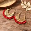 Copper-Plated Gold Zircon Hoop Earrings with Pearls - Elegant and Luxurious Design
