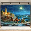 Happy Winter Christmas Background Cloth Cartoon Sheep Birth Scene Suitable for Living Room Outdoor Decoration Live Photo Booth