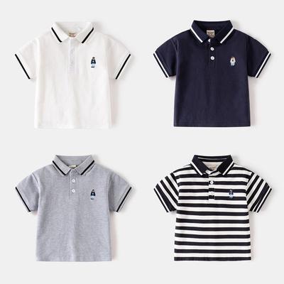 Boys' Striped Short-Sleeved T-Shirt, Summer Children's Clothing, Kids' G-Shaped Bear Embroidered Polo Shirt, Baby Boy's Half-Sleeved Collared Top
