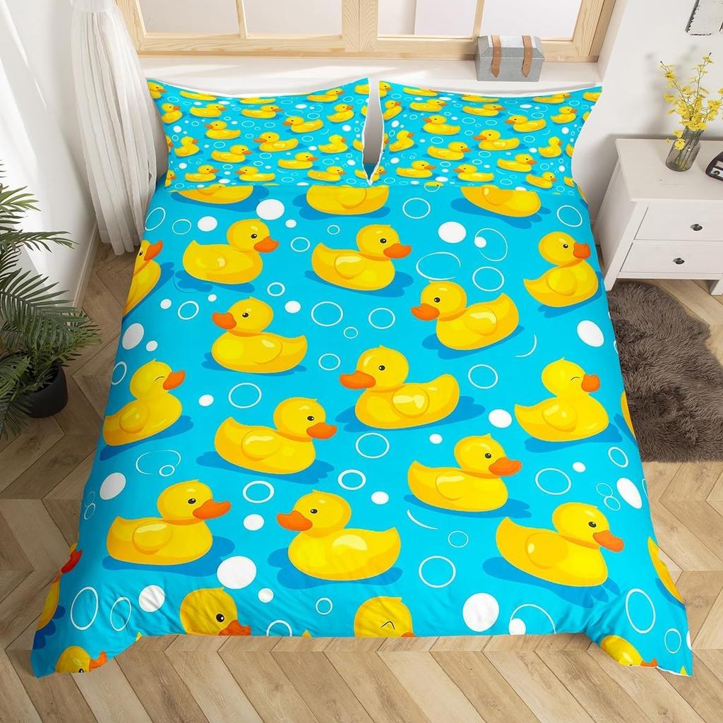 Yellow Duck Duvet Cover Twin Cartoon Ducks Comforter Cover Farmhouse Wild Animal Bedding Set Rustic Country Wildlife Quilt Cover