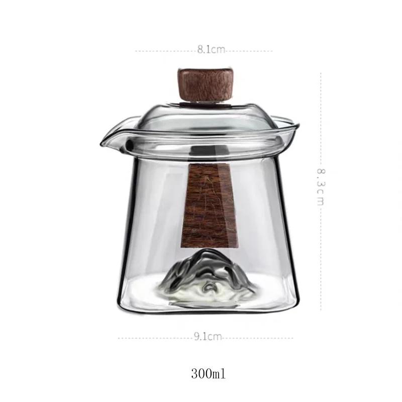 Heat-resistant Glass Gaiwan Tea Tureen with Scald Proof Wood Chips Simple Kung Fu Tea Set Bottom Mountain View Tea Cup and Bowl