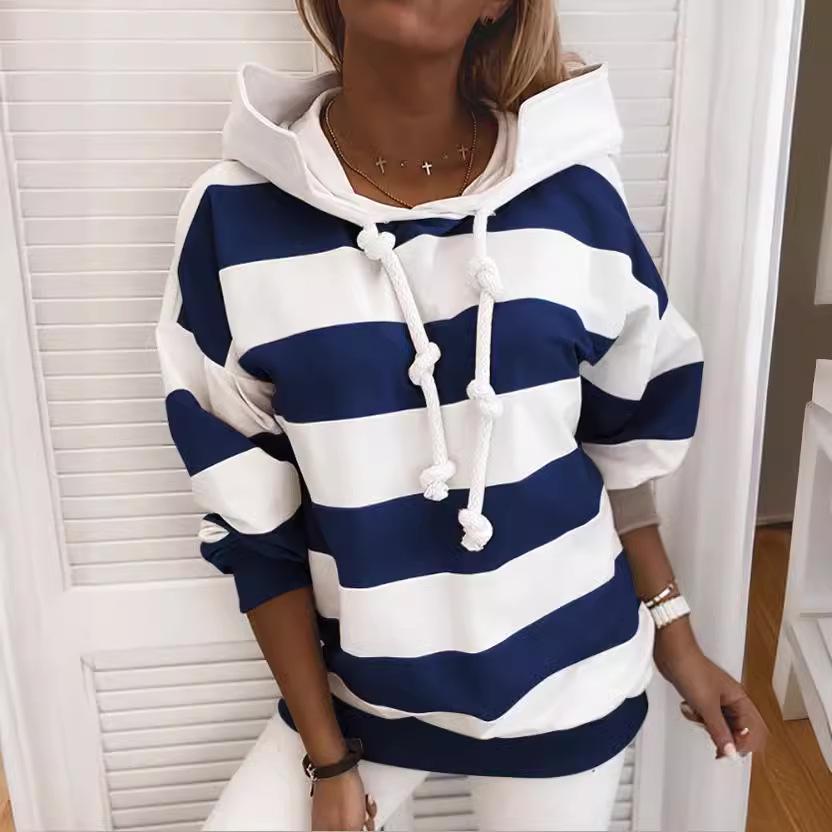 Damen Gestreiftes Langarm Herbst Sweatshirt - Dünnes Oberteil