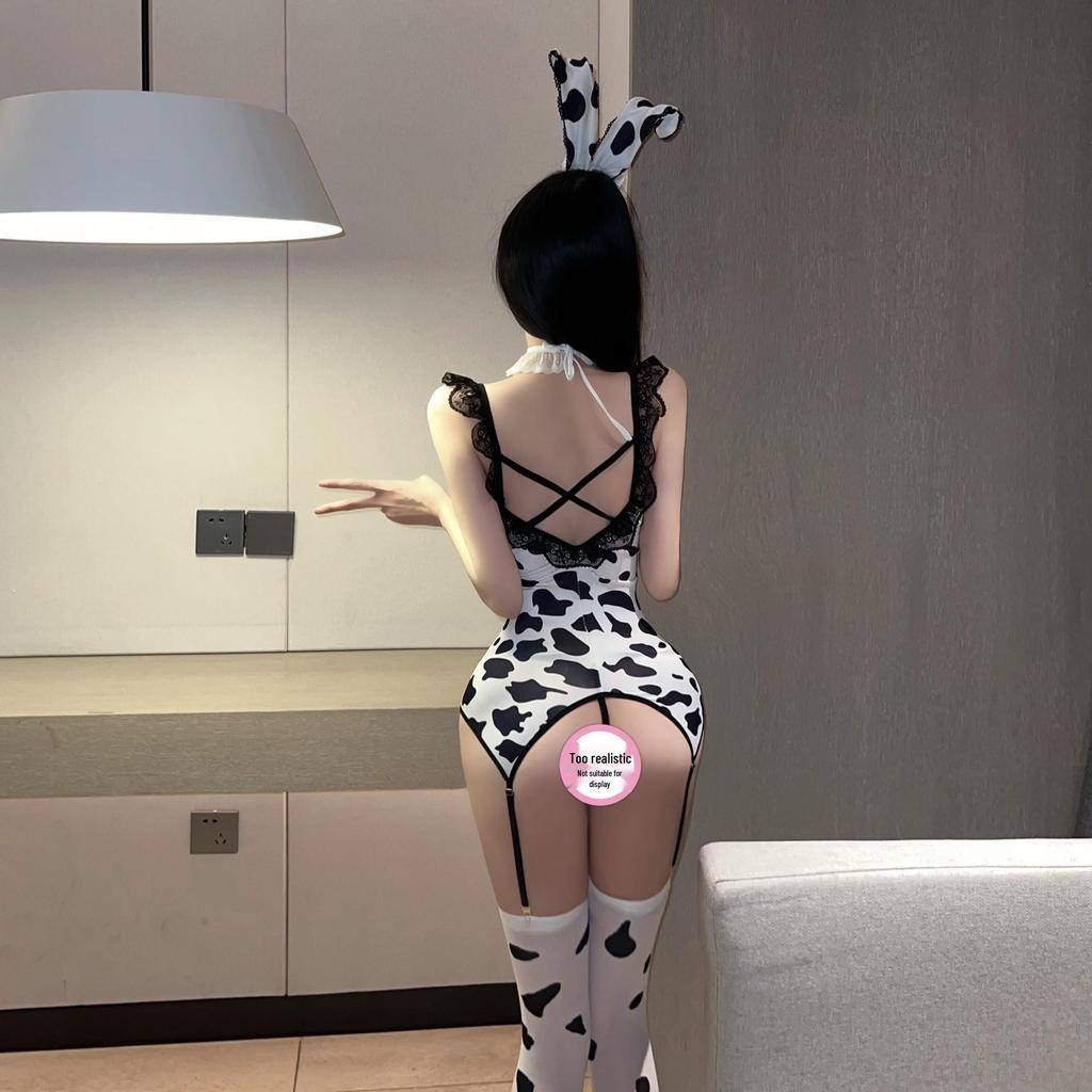 Original Kuh-Stil Dessous-Kostüm: Schwarze Seiden Versuchung Reißbare Strümpfe