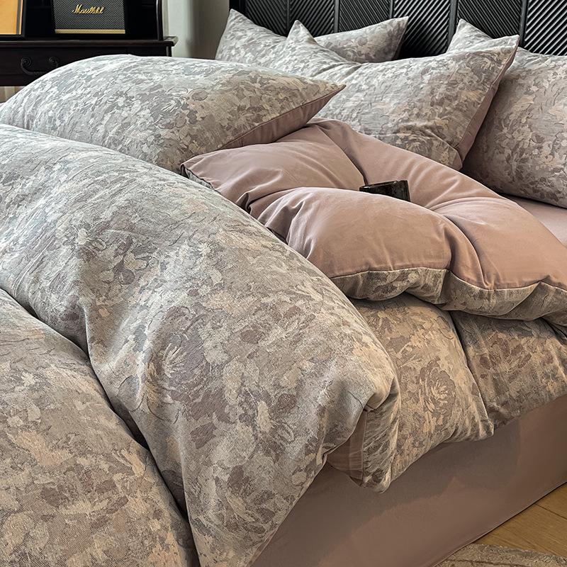 Extra dicke Jacquard-Flanell-Bettwäsche – 100 % Baumwolle, Herbst/Winter, inklusive Bettbezug, Spannbettlaken und Bettlaken