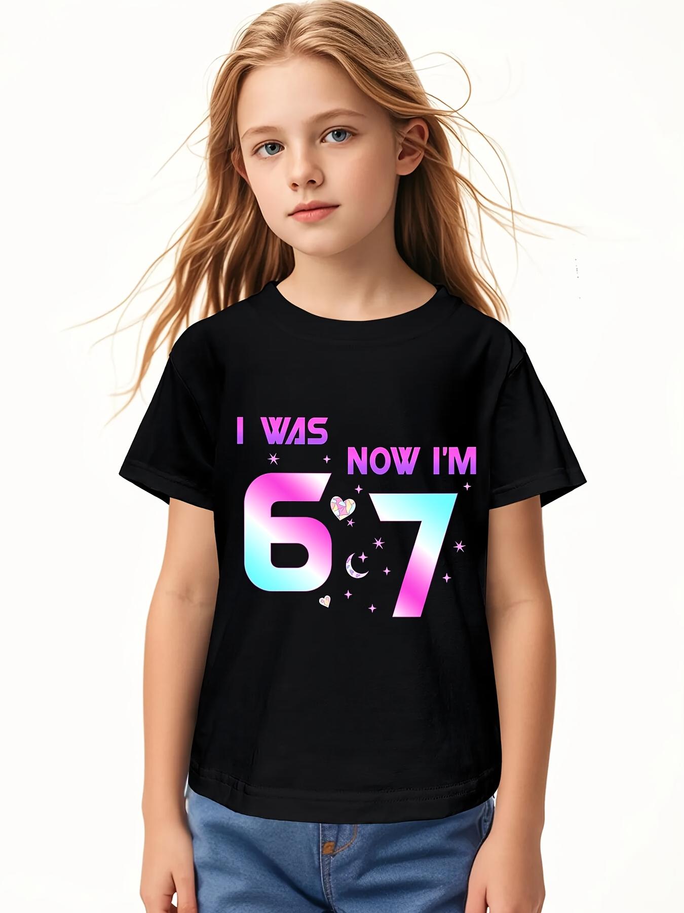 

European sizes Cute Black Tee with Colorful Design for 7th Birthday Celebration Featuring Purple and Pink Text with Decorative Hearts Crescent Moon 164cm чорний